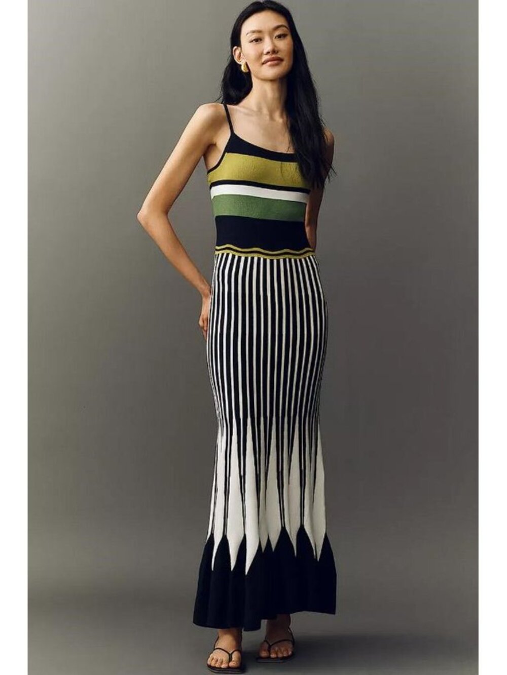 ANTHROPOLOGIE Women's Maeve Sleeveless Sweater Maxi Dress Sz S in Green Stripes